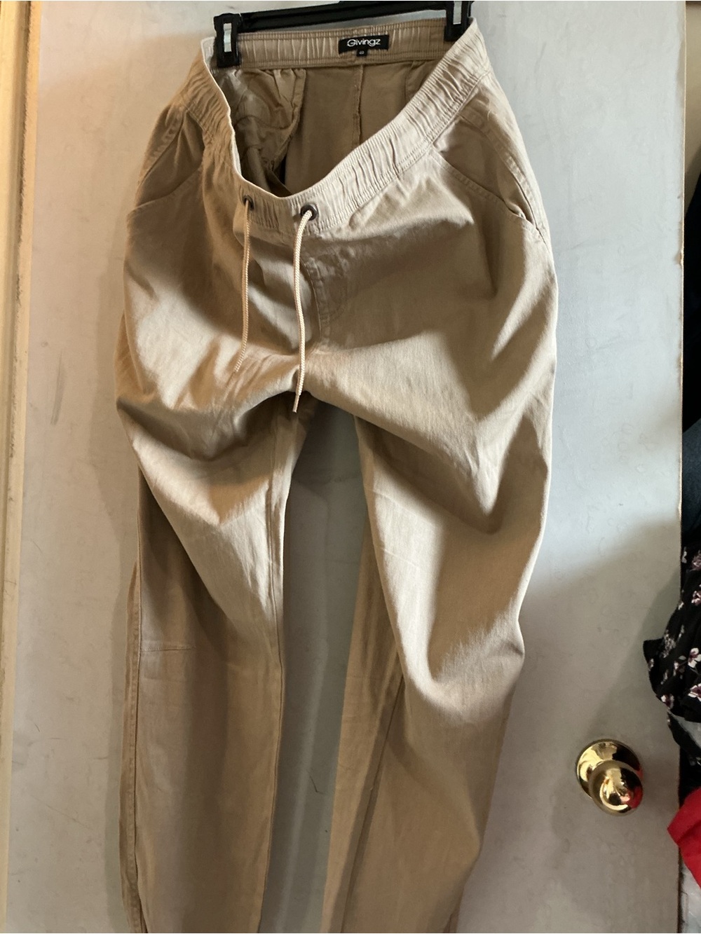 Men's Khaki Jogger Pants - Casual Drawstring Trousers - Picture 5 of 8